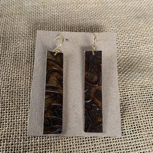 Brown patterned leather earrings